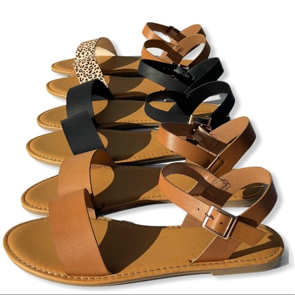 Tan Strappy Flat Sandals - Picture 7 of 9